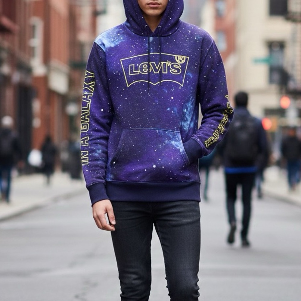Levi's Galaxy Men Print Pullover Purple Hoodie | Oversized for Woman - Size L